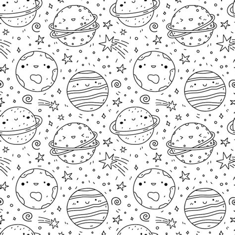 Bonito Padr O Perfeito Kawaii Doodle Planetas E Estrelas Em Fundo