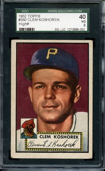 Lot Detail 1952 TOPPS 380 CLEM KOSHOREK SGC VG 40 3