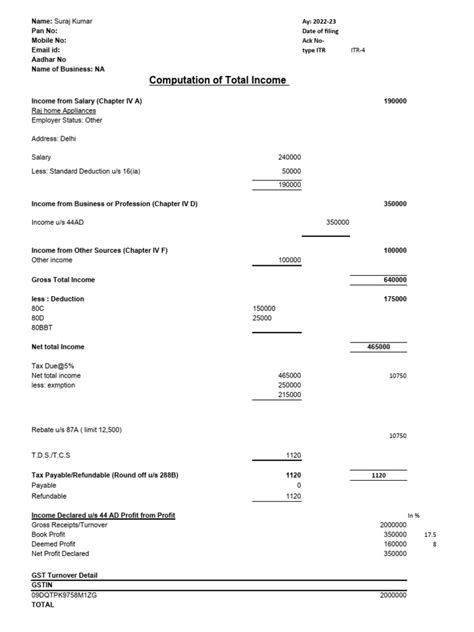 Computation Of Total Income For Itr Pdf