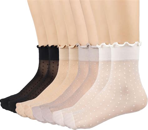 CAILDANL Mary 12 Pairs Women S Sheer Ruffle Socks Nude Stocking Summer Ultra Thin Cool See