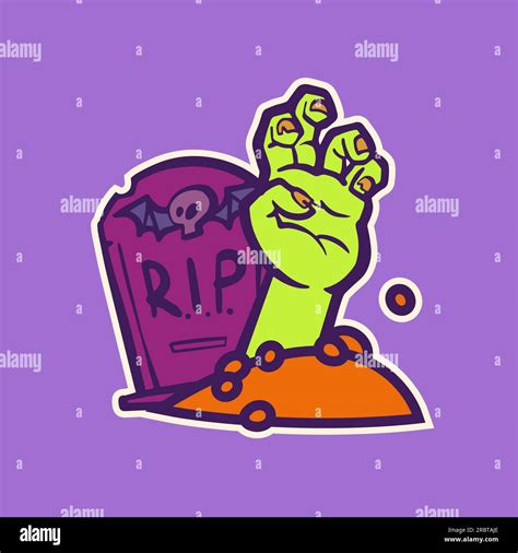 Zombie Hand From Grave Sticker In Cartoon Style For Print And Design