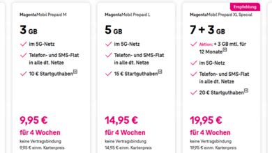 Prepaid Tarife Mit 3 GB Bis 100 GB Datenvolumen