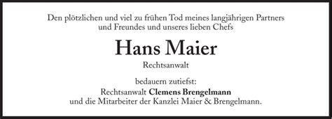 Traueranzeigen Von Hans Maier Sz Gedenken De