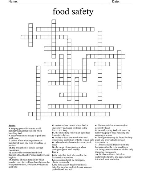 Food Safety Crossword WordMint