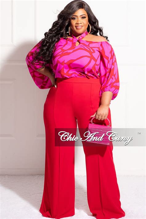 Final Sale Plus Size High Waist Wide Leg Pants In Red Red Wide Leg Pants Hot Pink Blouses