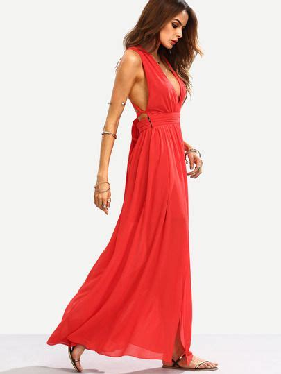 Robe longue fendue col v rouge Robe de cocktail élégante Robe de