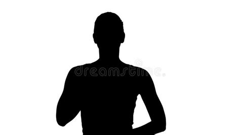 Silhouette Happy Woman Breathing Deeply Doing Exercise Stock Photo