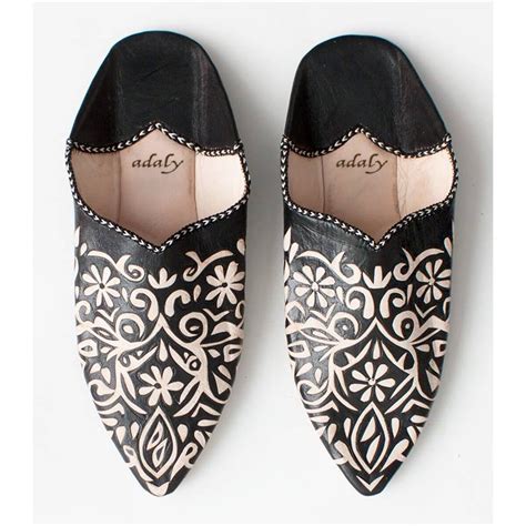 Moroccan Engraved Black Babouche Slippers Handmade Genuine Leather