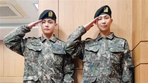 Bts Military Service Photos Rm And V Aka Kim Taehyung Graduate As