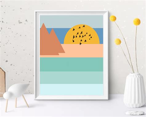 Paisaje Geom Trico Moderno Del Atardecer Imprimible Arte De La Etsy