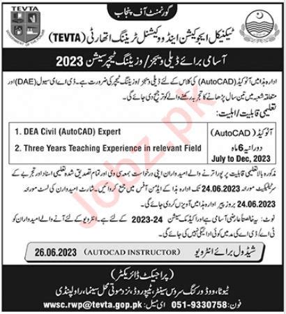 Tevta Visiting Teaching Jobs Job Advertisement Pakistan