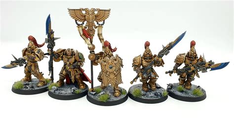 5 X Adeptus Custodian Guard With Vexilla Shield Captain Painted