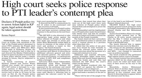 Dawn Epaper Feb High Court Seeks Police Response To Pti