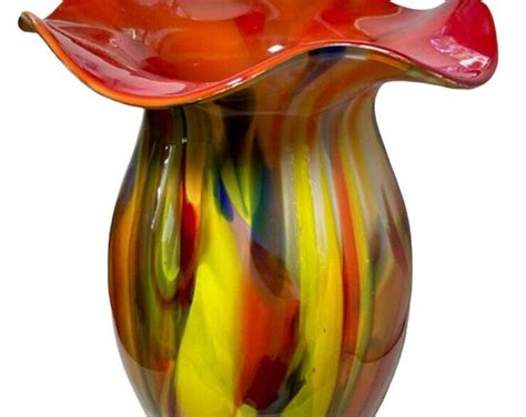 Large Cased Glass Vase By Artist Jozefina Krosno Poland Hand Blown