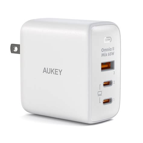 อะแดปเตอร์ Aukey Wall Usb Charger 1 Usb A 2 Usb C Pd65w Gan Tech White Pa B6t Wh