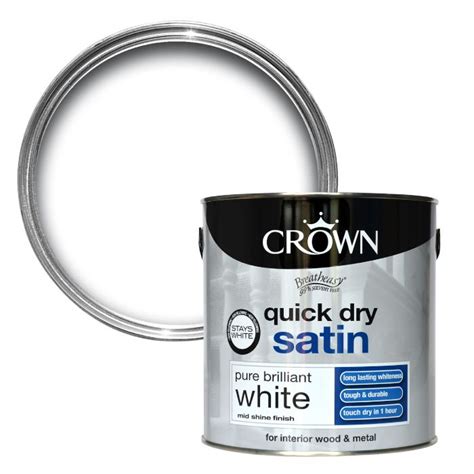 Crown Quick Dry Satin Pure Brilliant White Paint Ray Grahams DIY Store