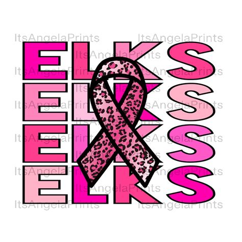 Elks Stacked Breast Cancer Awareness Pink Leopard Ribbon Png Digital