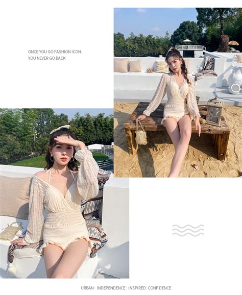 Summer New Bikini Swimsuit Swimwear Korean One Piece Cover Belly Long Sleeved Sunscreen