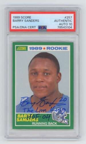 Barry Sanders 1989 Score 257 Rookie RC Signed PSA 10 Auto The Lion King