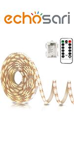 Echosari Battery Operated Led Strip Lights White With Remote Modes