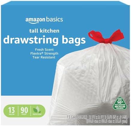 Amazon Amazon Basics Flextra Tall Kitchen Drawstring Trash Bags