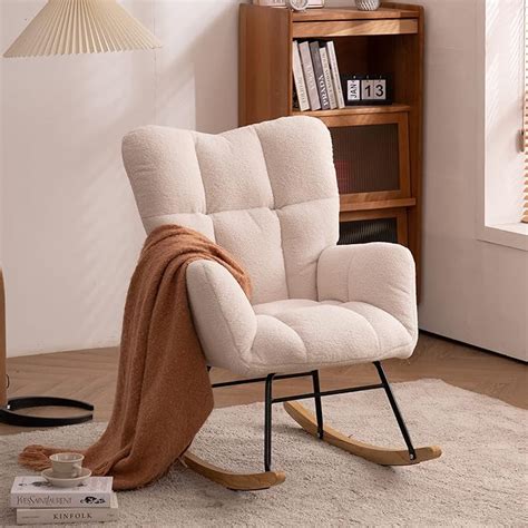 Affmitime Nursery Rocking Chair Modern Teddy Fabric