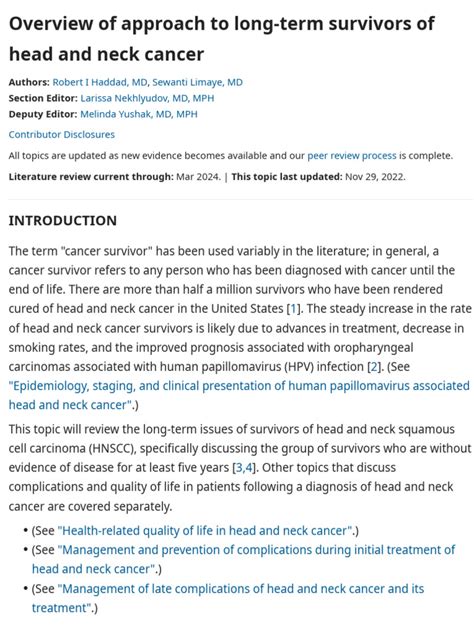 Overview of Approach To Long-Term Survivors of Head and Neck Cancer ...