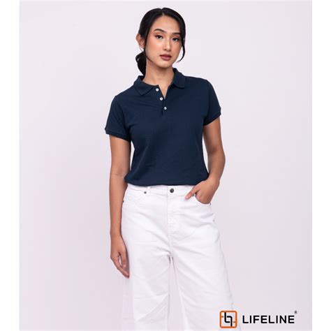 Lifeline Womens Polo Shirt White Navy Blue Blue Ice Aqua Blue