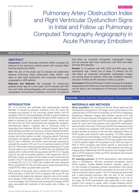 Pdf Pulmonary Artery Obstruction Index And Right Ventricular