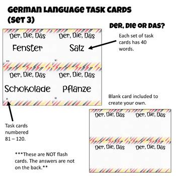 40 German Vocabulary Task Cards (3) | Nouns with Der Die Das for Beginners