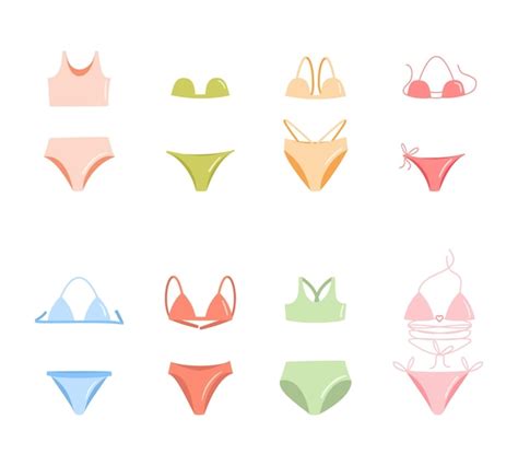 Weibliche doodle badeanzüge bikini set vektorillustration Premium