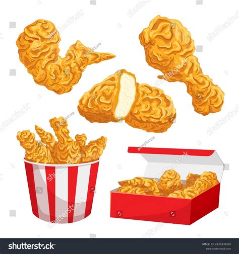 Fried Chicken Food Crispy Set Cartoon Stock Vector Royalty Free