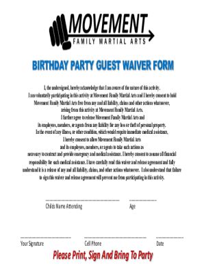 Fillable Online Birthday Party Guest Waiver Form Net Fax Email Print