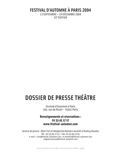 Dossier De Presse Festival D Automne Paris