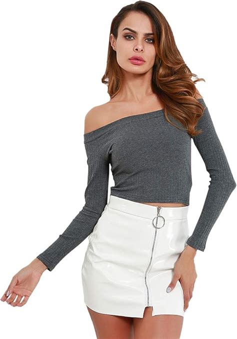 Crop Tops Damen Pullover Langarmshirt Elegant Oberteil Sexy Langarm