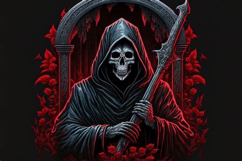 Premium Photo The Grim Reaper Has A Crimson Hood