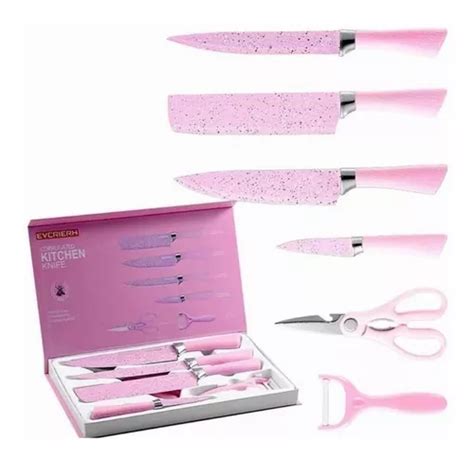 Set Juego De Cuchillos Rosa Pastel Cocina 6 Piezas Meses Sin Intereses