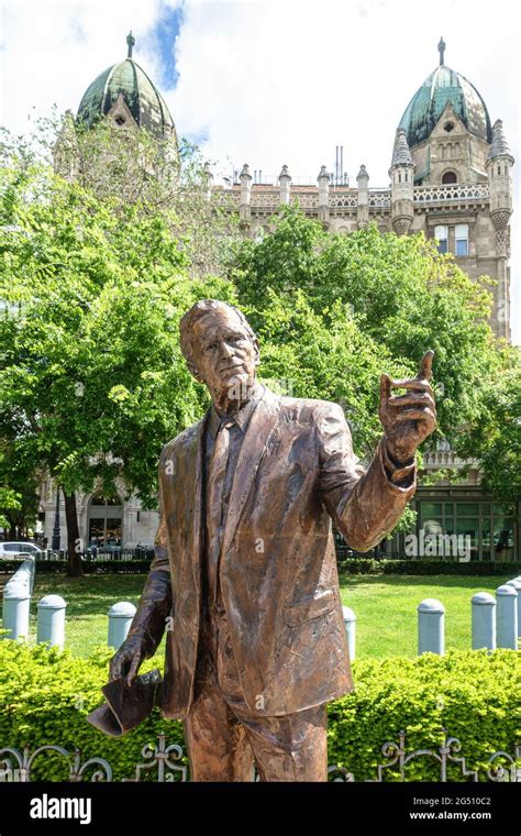 The statue of President George H. W. Bush on Liberty / Szabadsag Square in central Budapest on ...