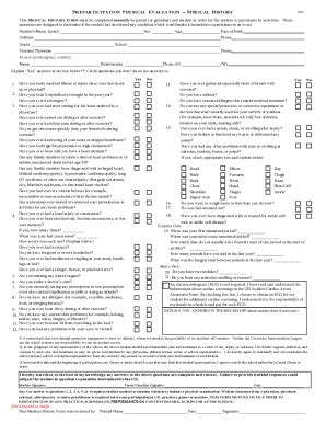 Fillable Online Medical History And Physical Form For Adolescents Pdf
