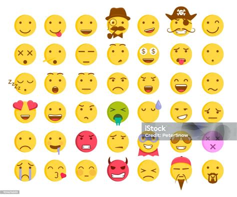 設置42圖釋表情向量 Emoji 表情面部表情圖示向量圖形及更多表情符號圖片 表情符號 收藏品 笑 Istock