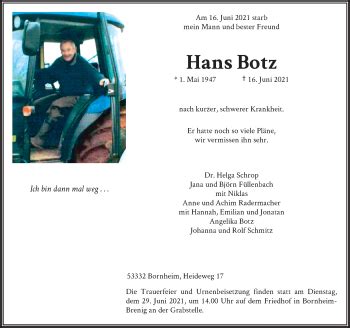 Traueranzeigen Von Hans Botz GA Trauer De