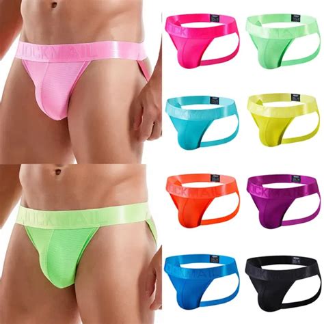 Mens Jockstrap Thong Mesh Bikini Briefs Sexy Gay Underwear G String