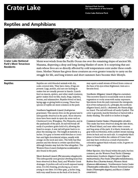 NPS Amphibians and Reptiles Species List | Crater Lake Institute ...