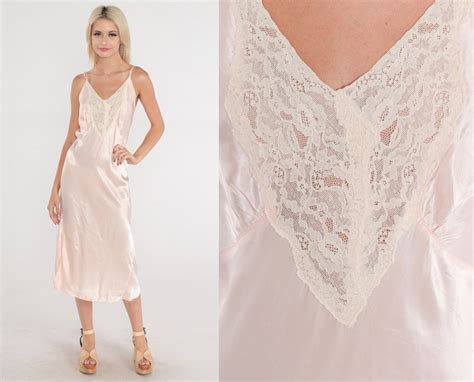 S Slip Dress Baby Pink Lingerie Nightgown S Midi Lace Etsy