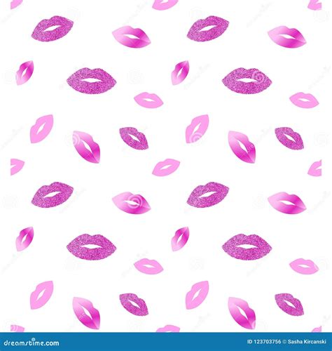 Lips Seamless Vector Pattern With Pink Glitter Effect Stock Vector