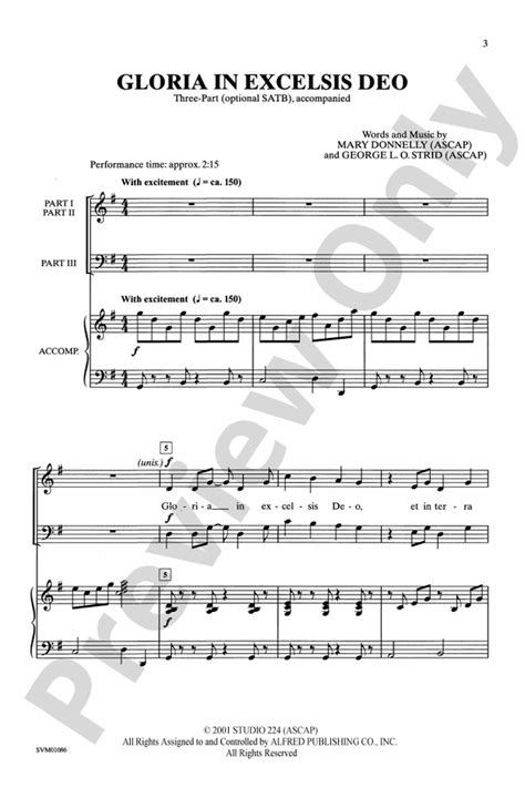 Gloria In Excelsis Deo 3 Part Opt Satb Choral Octavo Mary Donnelly Digital Sheet Music