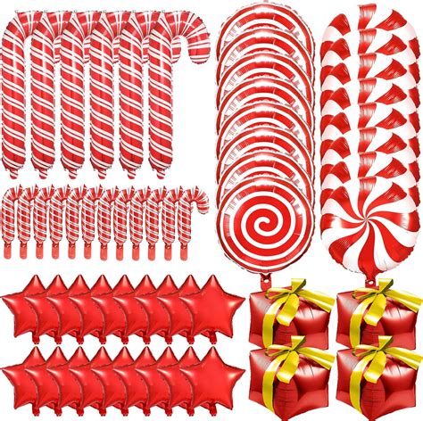 Glimin 50 Pieces Large Christmas Candy Foil Balloons White