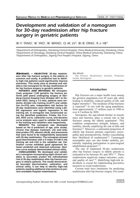 Pdf Development And Validation Of A Nomogram For 30 Day Readmission