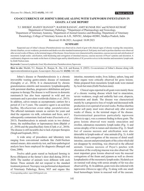 Pdf Co Occurrence Of Johnes Disease Along With Tapeworm Infestation