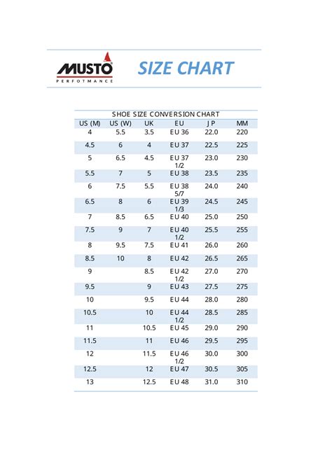 Shoe Size Conversion Chart Download Printable PDF | Templateroller